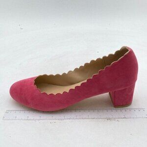 FSJ Pink Suede Classic Casual Pumps Pointed Toe Chunky Heels Shoe for Dress